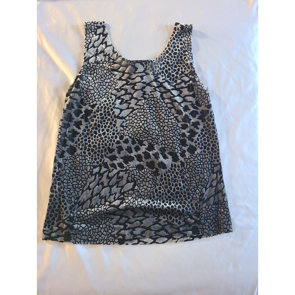 Chicos Womens Size 1 Leopard Print Sheer Tank Top Silver Black Medium - Picture 12 of 16